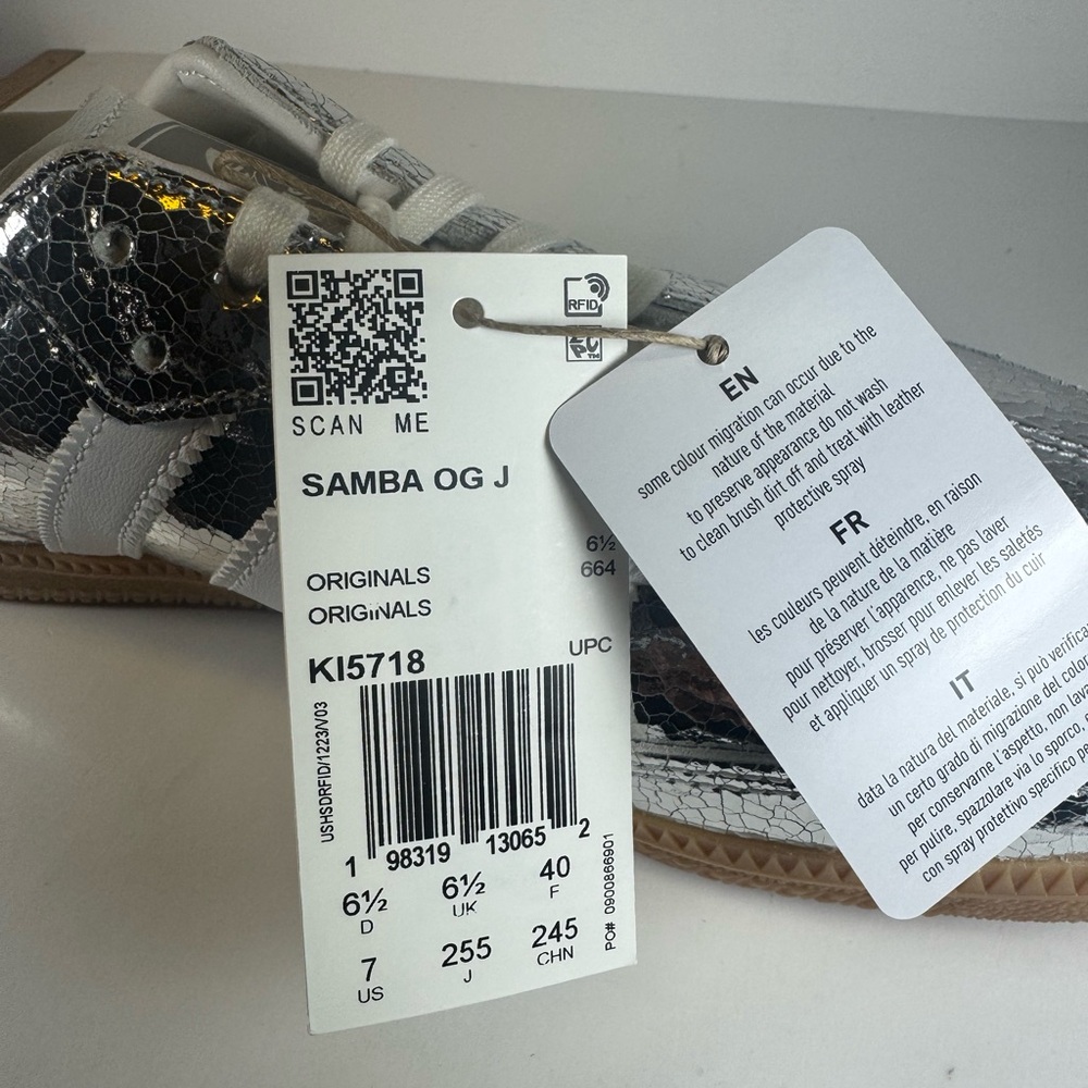 Adidas Samba OG Metallic Silver Cracked Leather Women’s Size 8 Sneakers - Picture 10 of 12